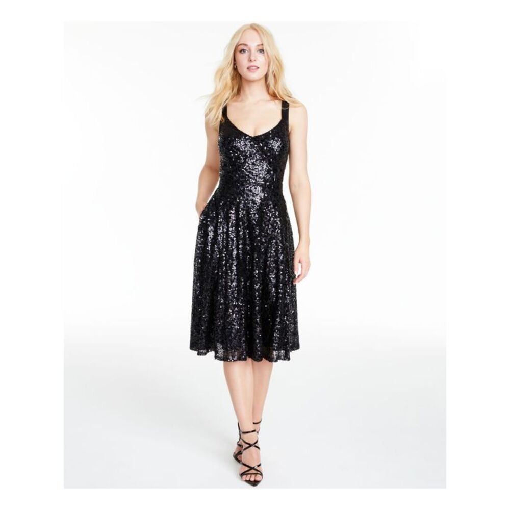 CITY STUDIO Womens Fit + Flare Below The Knee Dress Black Sleeveless Juniors 13